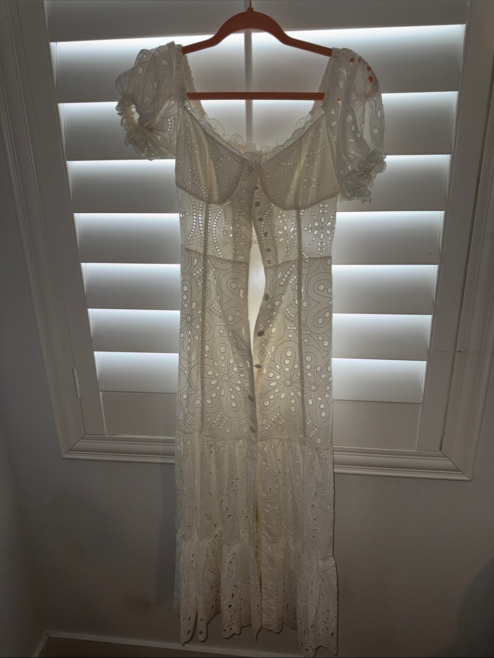 Charo Ruiz White Eyelet Puff-Sleeve Maxi Dress